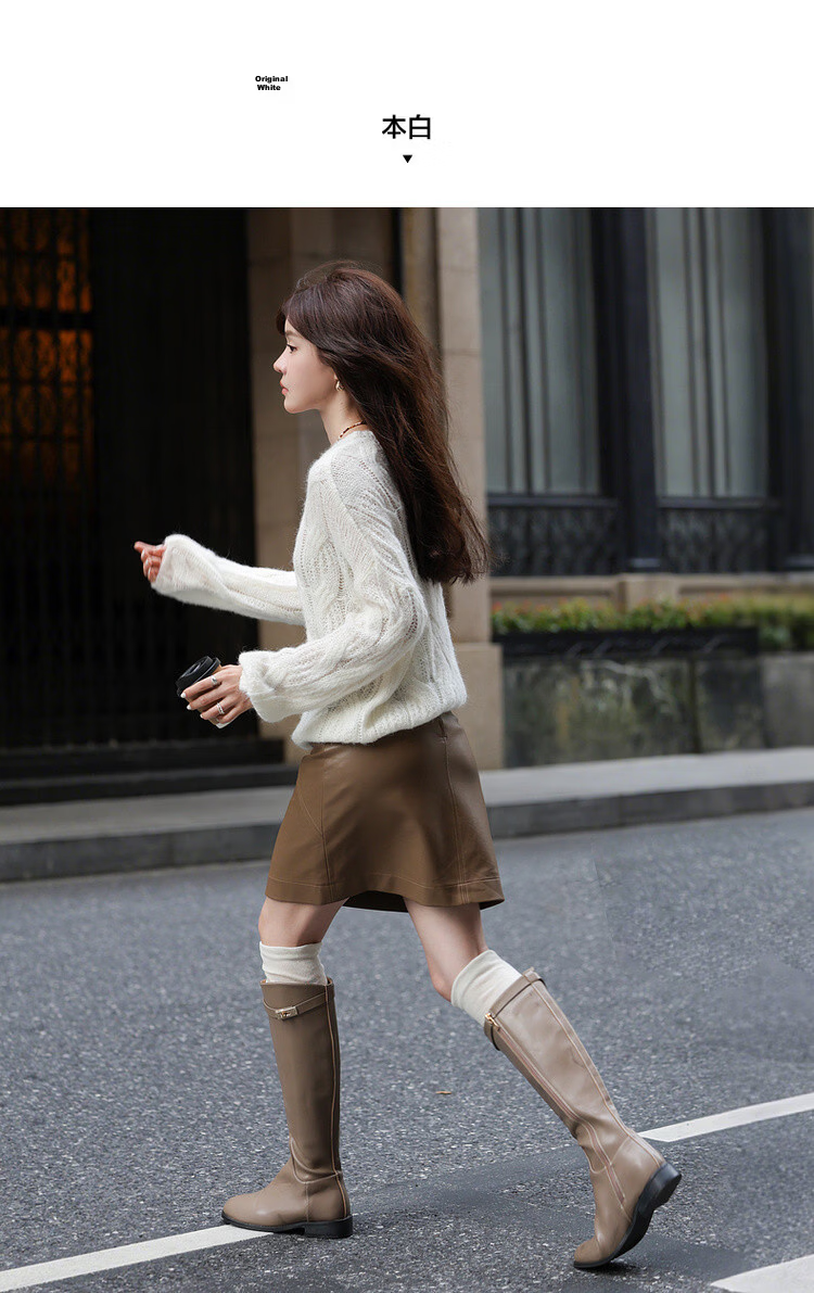 MT Fashion Cable Knit Spring Simple Crew Neck Versatile Loose Long Sleeve Pullover Sweater 9
