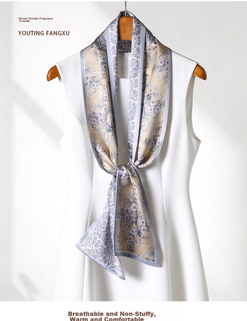 Hangsilu Silk Scarf for Women, Narrow Shawl, Mulberry Silk, Chinese Style, Birthday Gift, Holiday Present for Mom, Best Friend, Elders 13