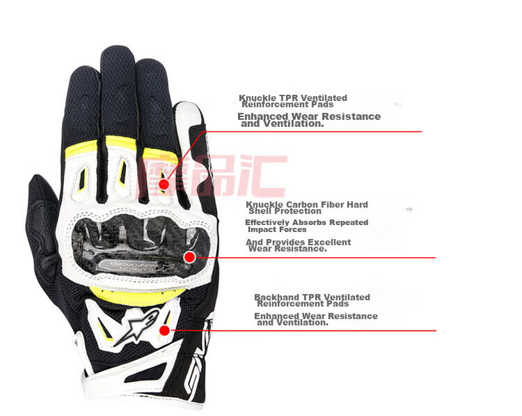 Alpinestars SMX-2 A-Star Motorcycle Gloves Carbon Fiber Summer Breathable Riding Gear Knight Riding Black White XL 6