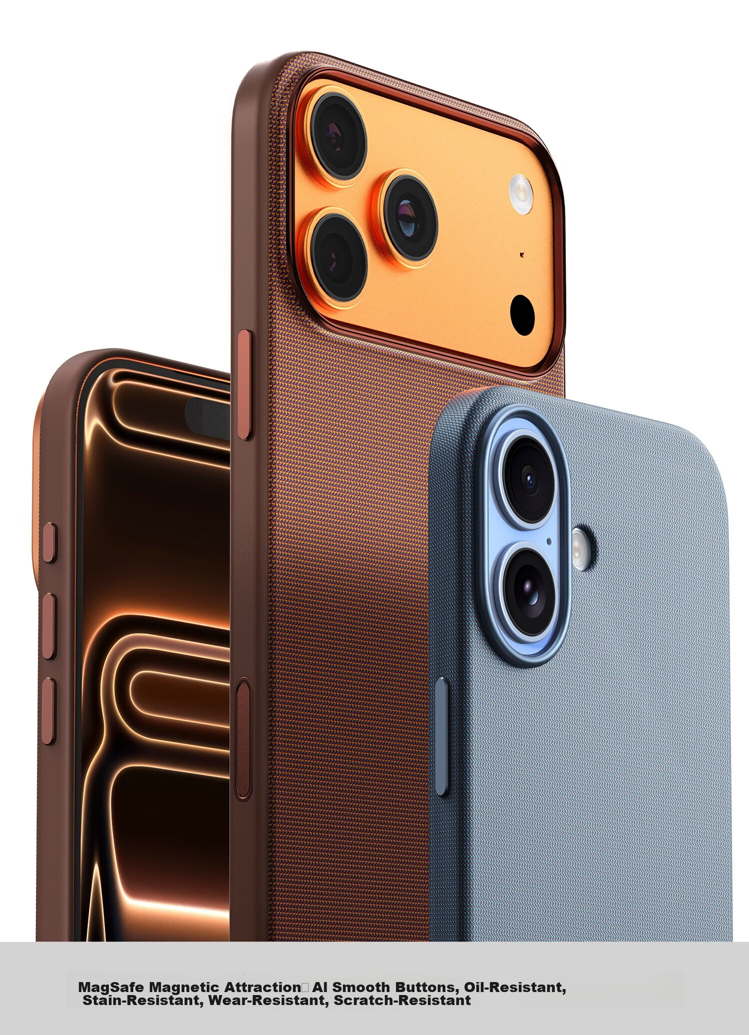 ESCASE Magnetic Full-Coverage Tech Fabric MagSafe Shockproof Protective Case for iPhone 17, Business Brown 2