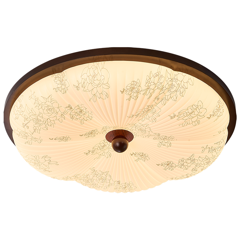 NVC LED New Chinese Style Solid Wood Vintage Ceiling Bedroom Eye Protection Light Ra95 Comfortable 48W Round Lamp
