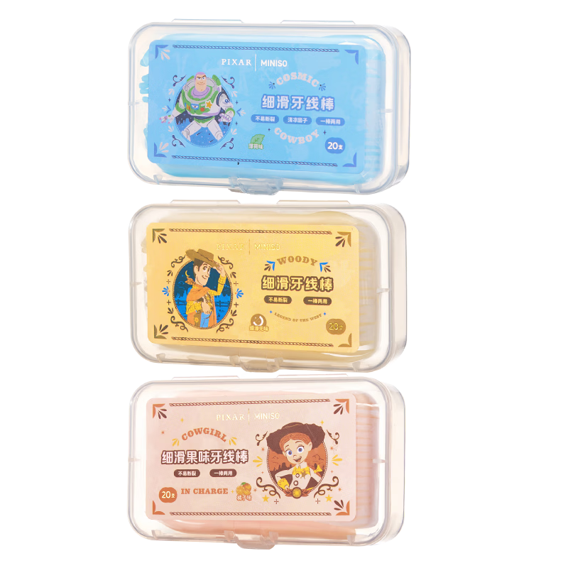 MINISO Disney Toy Story Smooth Fruit Flavored Dental Floss Picks 20pcs*3 Boxes Mixed Flavors (Random Patterns)