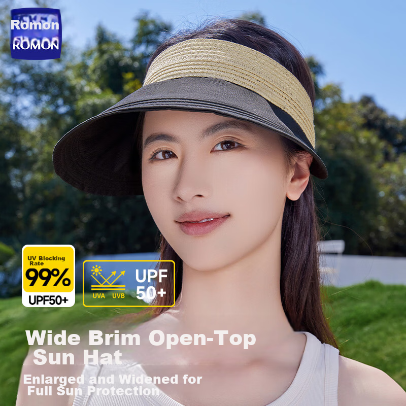 Romon Women's Sun Protection Hat UV Protection Wide Brim Face Cover Cycling Outdoor Open Top Sun Hat