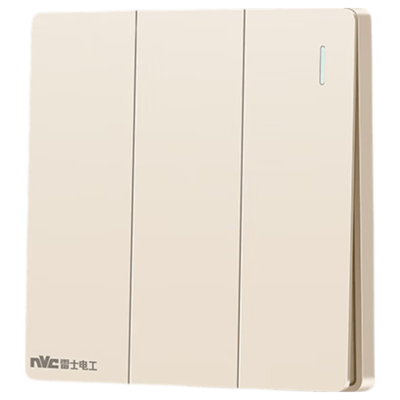 NVCleishidiangong Switch Socket, No Spray Painting Cream Style Large Plate, Three-Gang Single-Control Wall Power Switch, N25 Cream Yellow