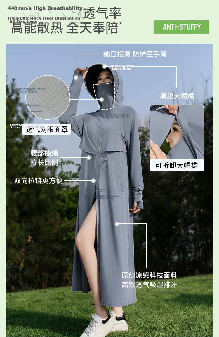 Combo Long Women's Sunscreen Jacket Ice Silk Slim Fit Breathable Full Body Sun Protection Beachwear High UV Protection 5
