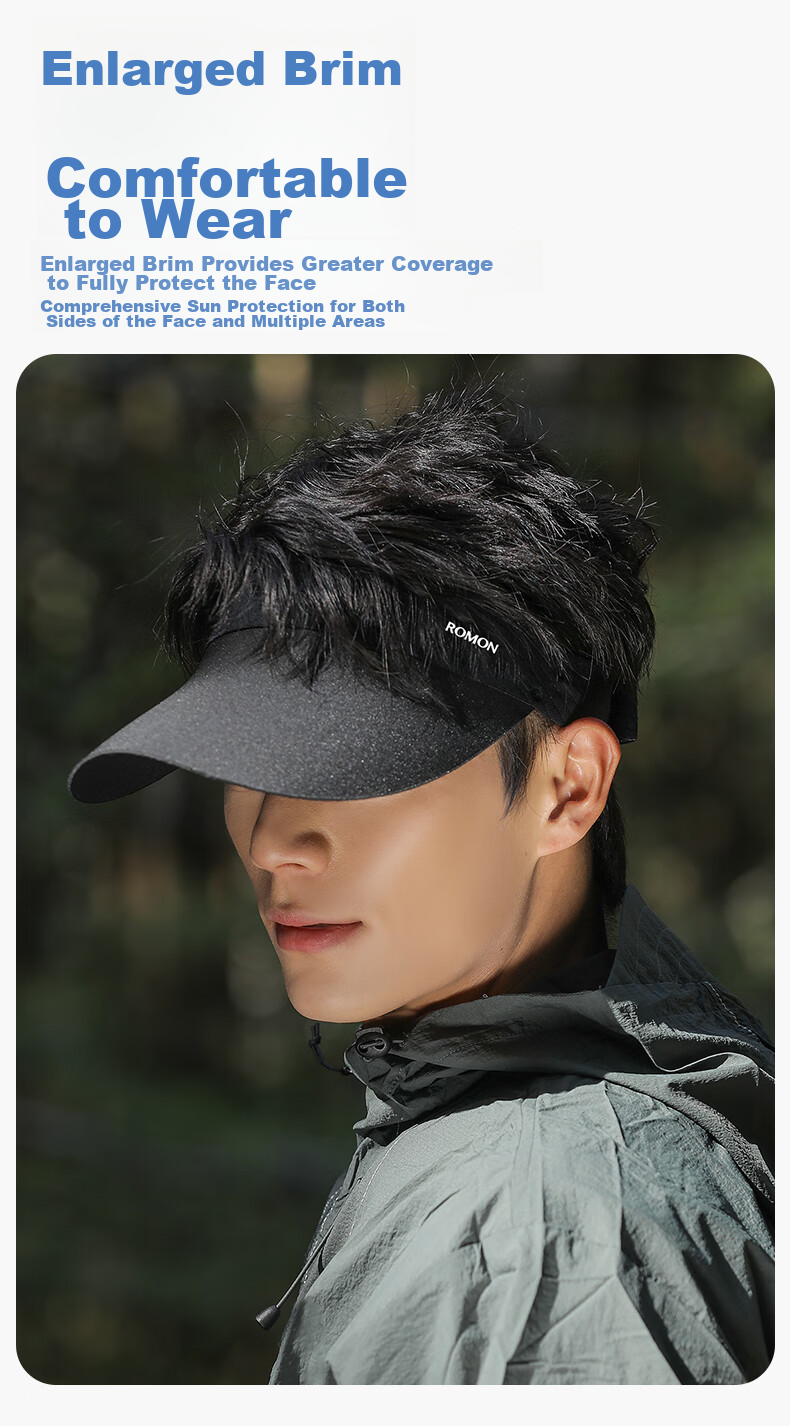 Romon Men's Sports Sun Protection Cap Open-Top UV Protection Face-Shielding Outdoor Commuting Sun Hat 4