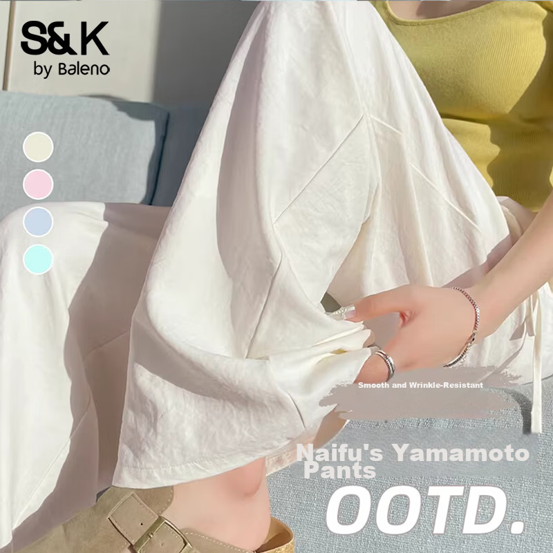 Baleno White Milk Silk Yamamoto Pants Women Summer 2026 High Waist Thin Loose Draped Slim Lazy Cool Wide Leg Pants