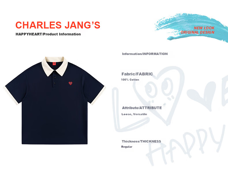 Charles Heart Simple Color-Block Small Heart Couple Casual Cotton Short Sleeve Polo Shirt Unisex Light Heather Gray XL 7
