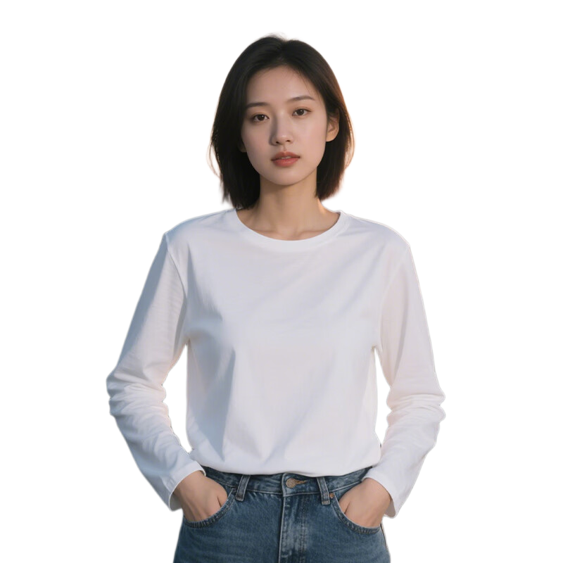Baleno White Long Sleeve Basic Cotton T-Shirt for Women 2025 Autumn Winter Loose Plus Size Casual Top