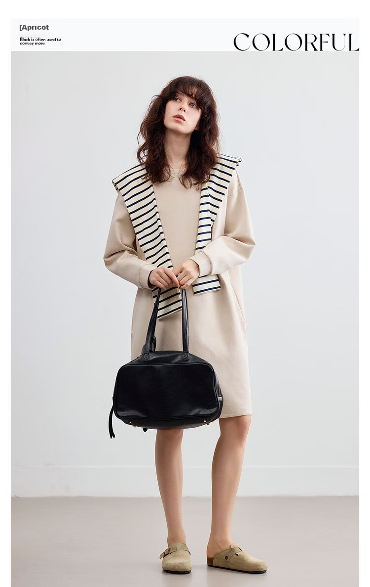Demana Detachable Cape Hood Autumn Urban Casual Air Layer Crewneck Sweatshirt Dress Loose Slimming Women's Dress 3