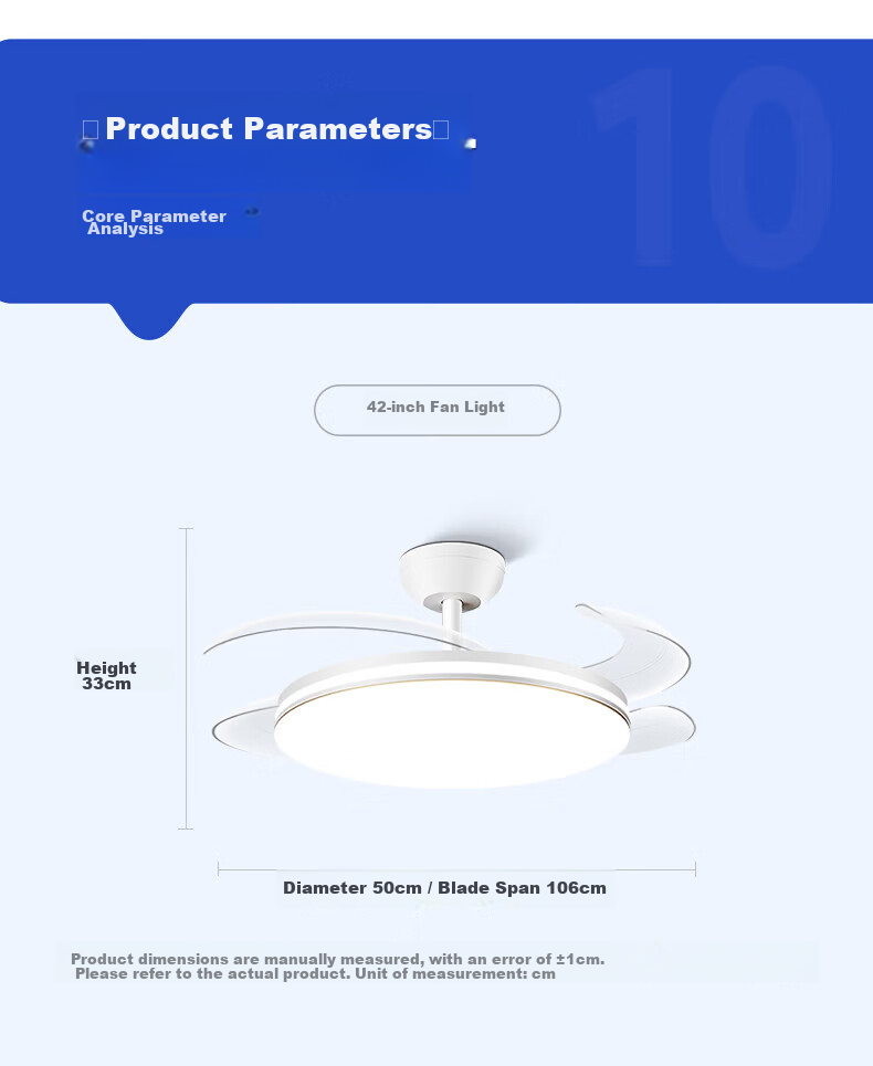 Dell Invisible Fan Light Eye Protection Fan Light Large Airflow Fan Light for Dining Room Living Room Bedroom with Electric Fan Integrated Silent Fan Light 31