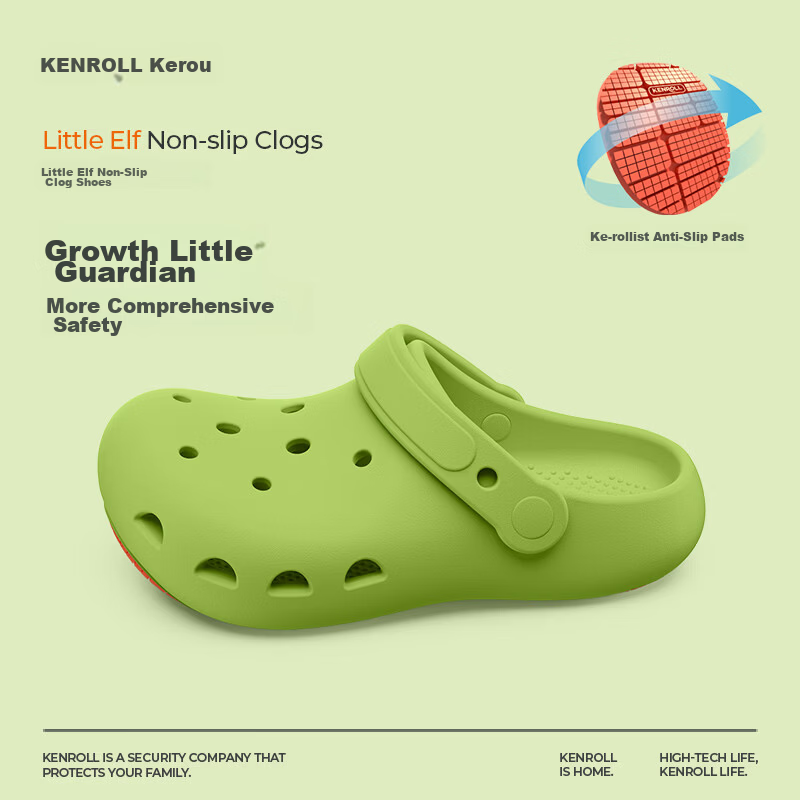 KENROLL Kids Boys and Girls Casual Home Hole Shoes Large Kids Four Seasons Non-slip Sandals Green Apple 33-34