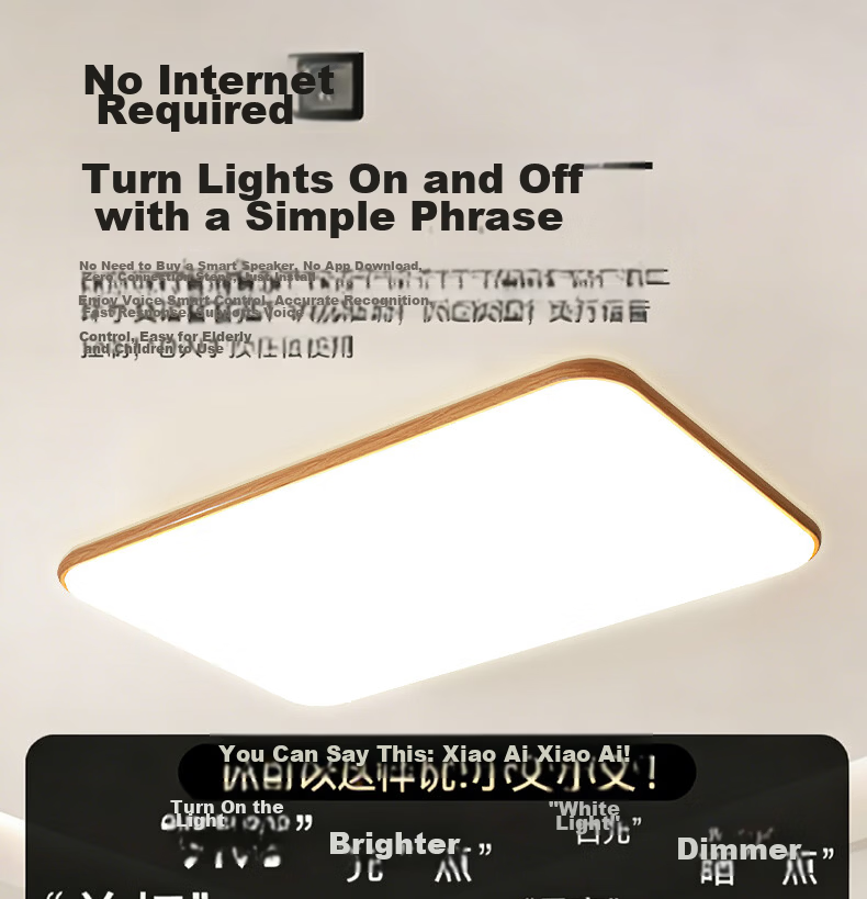 ASUS Lighting AI Voice-Controlled American Cree Eye-Care Bedroom Ceiling Light Japanese Style Wood Grain New Cream Eye-Care Round Lamp 22