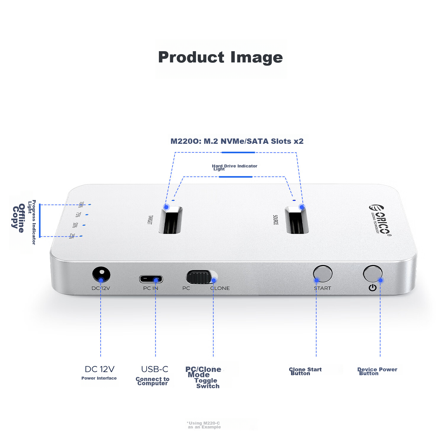 ORICO M.2 NVMe/SATA Dual-Protocol Hard Drive Docking Station for Laptop SATA SSD Enclosure 10Gbps Copying Hard Drive Cage 24