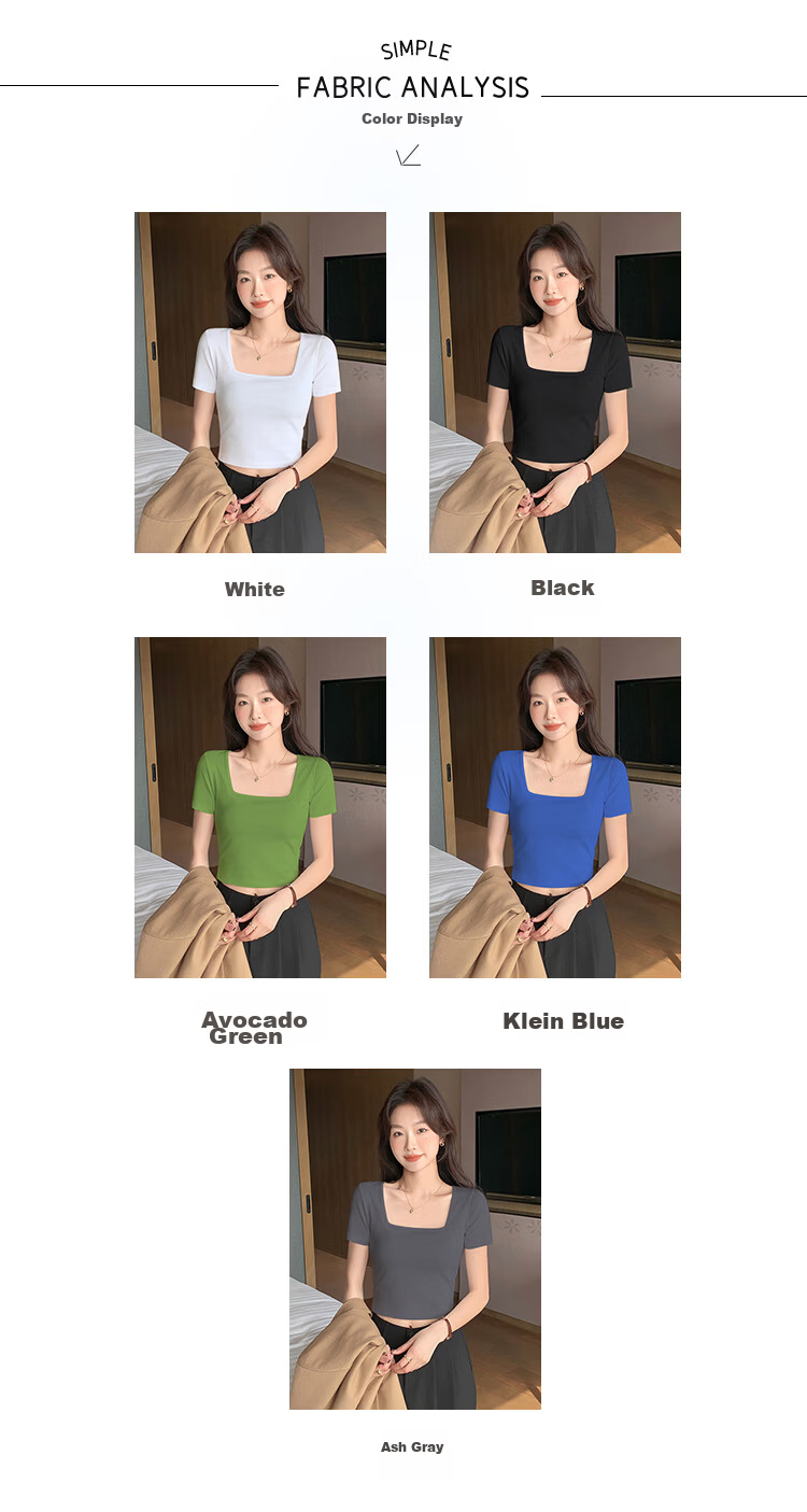 Herbal Original Color Short Sleeve T-Shirt Women Pure Cotton Top Base Shirt French Square Neck Straight Shoulder Summer 2026 New Unique Design Niche Loose Fit 5