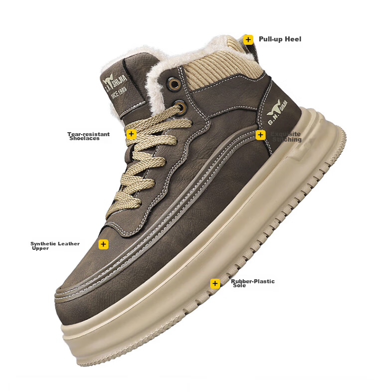 Bull Family Martin Boots Men 2025 Winter New Plush High-Top Work Shoes Men's Thick-Soled Warm Trendy Casual Shoes 4