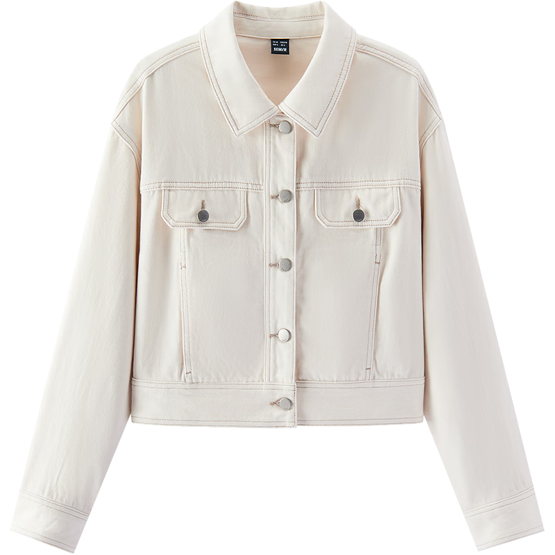 Semir Women's Denim Jacket Spring Short Lapel Drop Shoulder Loose Vintage 2026 Workwear Style Coat 109126108005