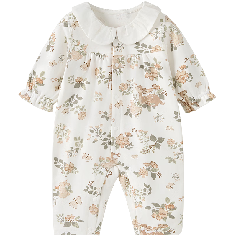 TONGTAI Baby Romper Spring and Autumn Pure Cotton Girls Newborn Jumpsuit Lace Pajamas White 80cm