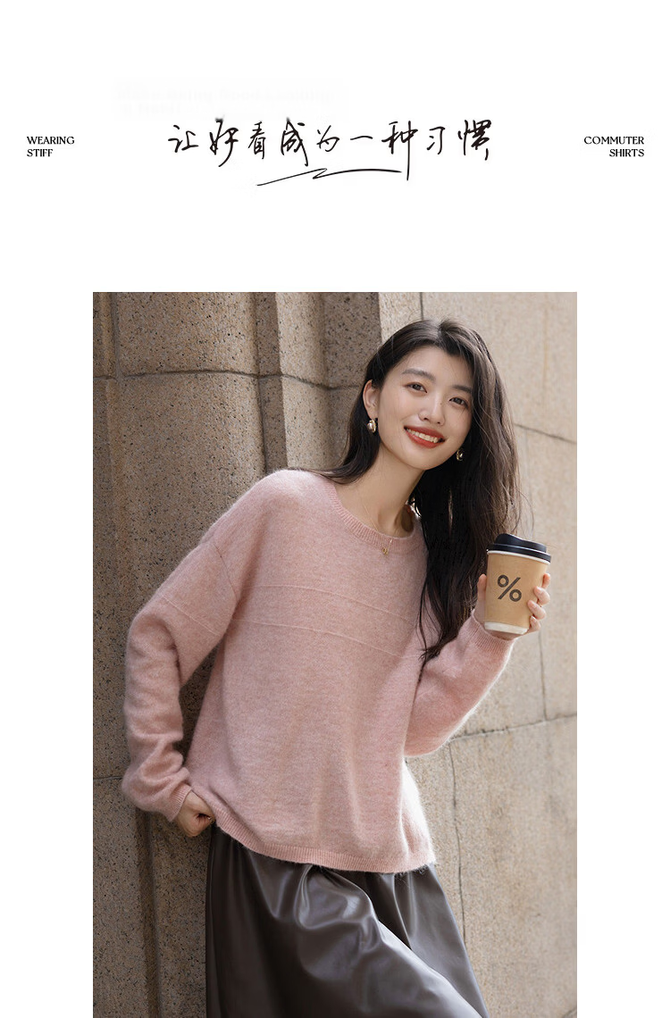 DME Wool Mohair Blend Winter Ribbed Crewneck Loose Drop Shoulder Soft Stretch Knit Sweater for Women 10