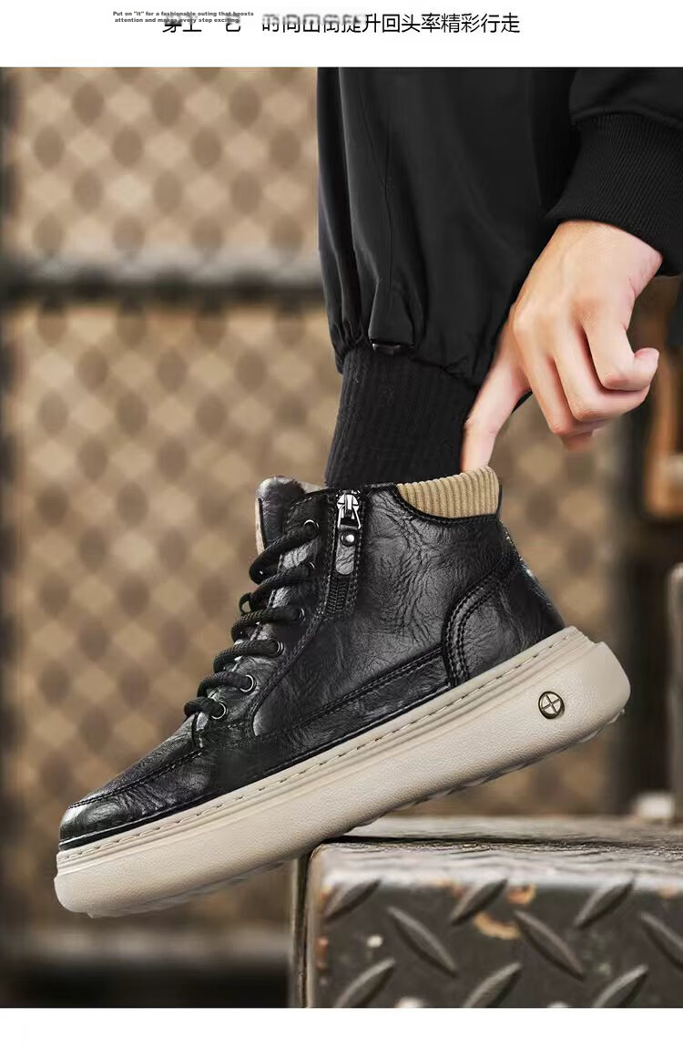 G.N.Shi Jia Men's Martin Boots 2025 Winter New Plush High-Top Shoes Thick Sole Height Increasing Warm Cotton Casual Shoes for Men 28