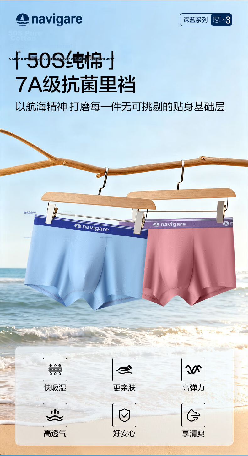 Navikail 3-Pack Men's Antibacterial Breathable Boxer Briefs Small Sailboat Design 2
