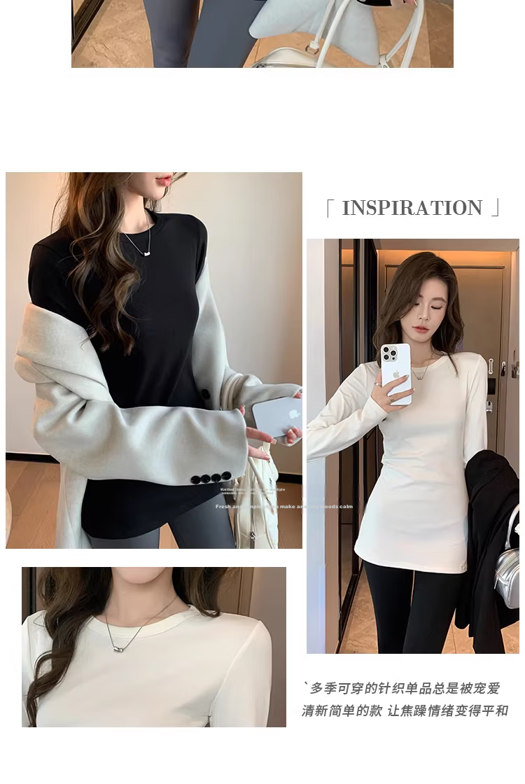 YUZHAOLIN Women's Spring Autumn Mid-Length Long Sleeve T-Shirt Top, Hip-Covering Base Layer 2