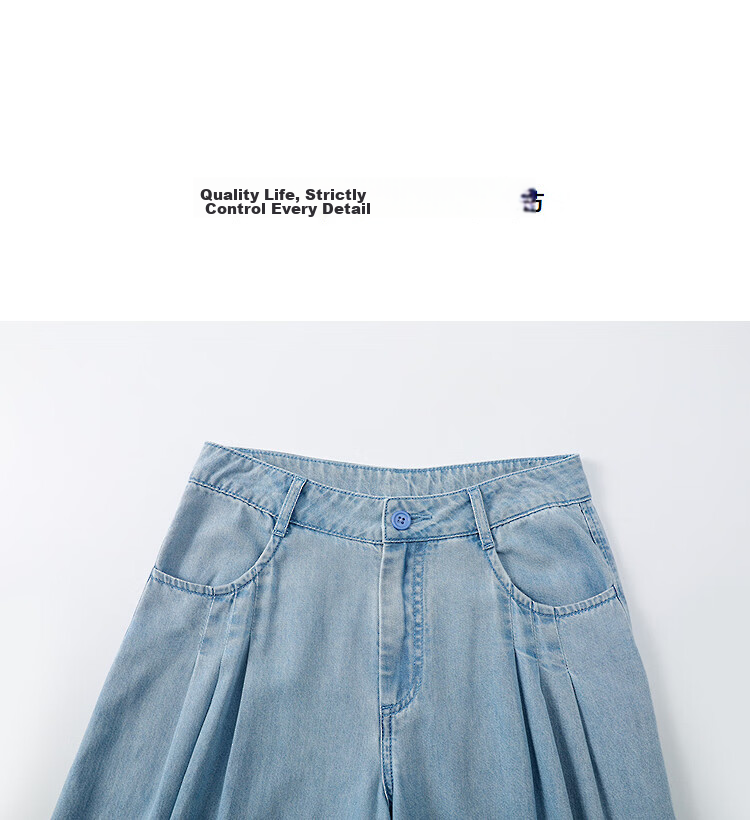 Demana [Lyocell Cotton Blend] Summer Simple Mid-High Waist Pleated Wide-Leg Slimming Concealing Denim Jeans for Women Premium Feel 12