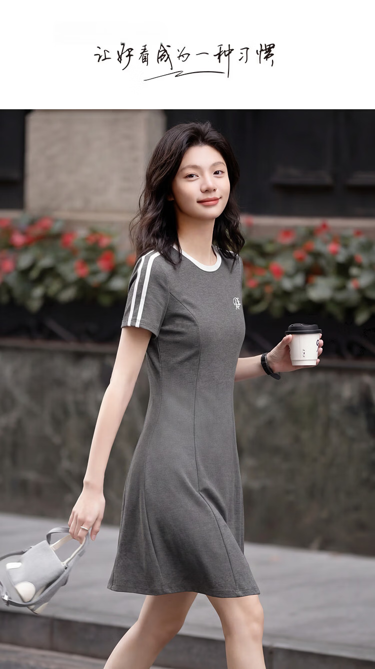 Demana Youth Trend Summer College Style Letter Embroidered Ribbon Decor Waist-Slimming Dress for Women Premium Quality 1