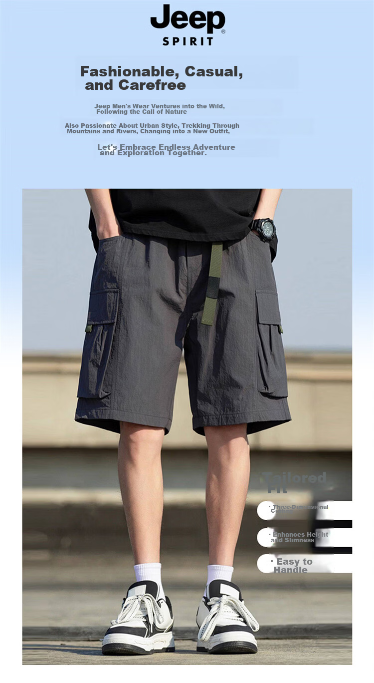 JEEP SPIRIT Men's American Style Ice Silk Shorts Summer Thin Workwear Five-Point Loose Casual Pants Black XL 3