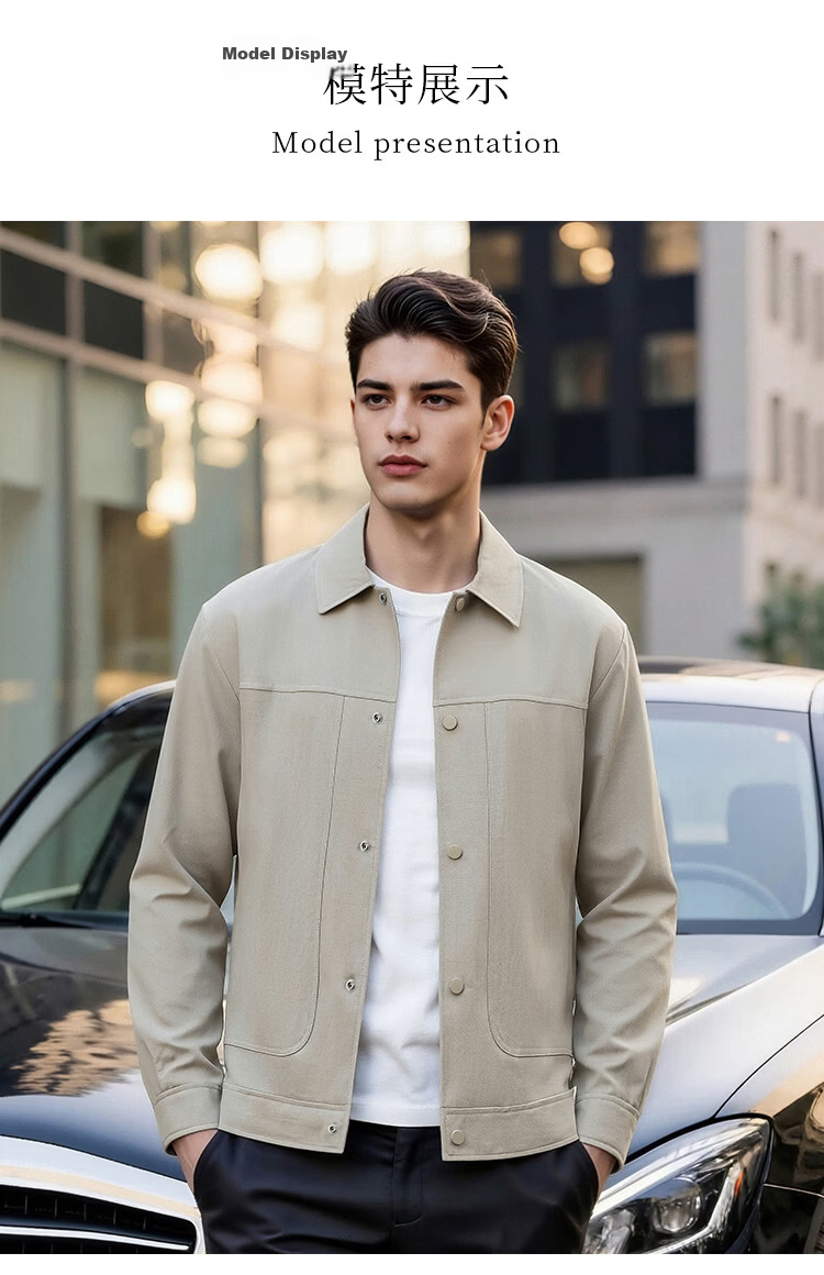 Caesar [Tencel Linen] Polo Collar Jacket Spring Summer Men's Workwear Solid Color Simple Breathable Casual Coat 4