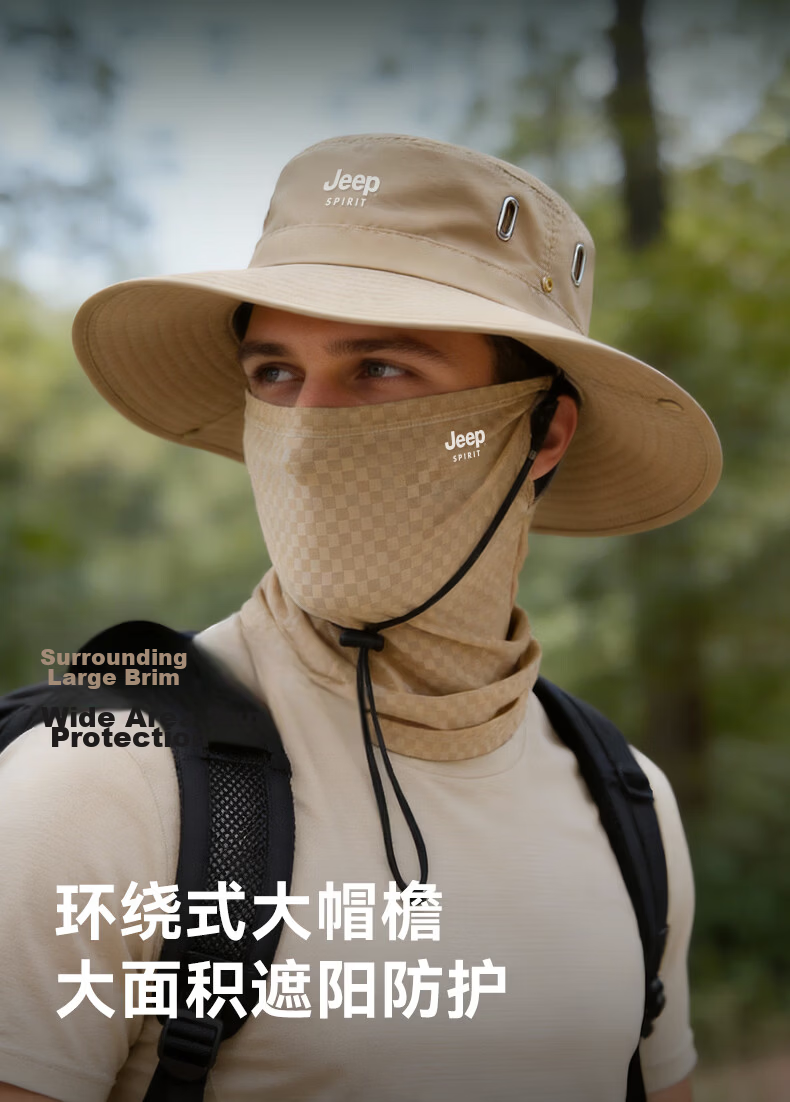 JEEP SPIRIT Men's Fisherman Hat Sunshade Cap 2026 Summer New Fishing Mountaineering Sun Protection Hat YF2287 Gray 6