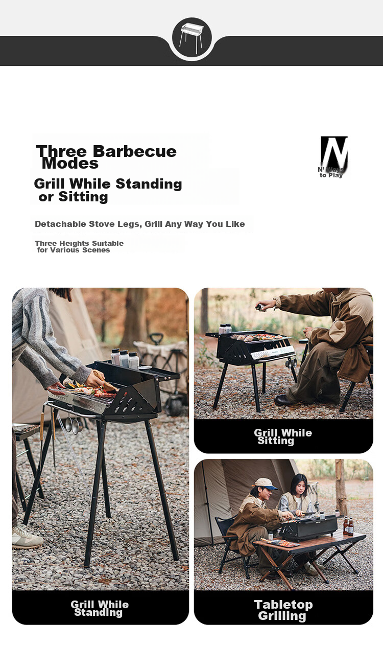 Naturehike Portable Foldable Vertical Charcoal BBQ Grill Outdoor Camping Barbecue Rack for 5-10 People 3