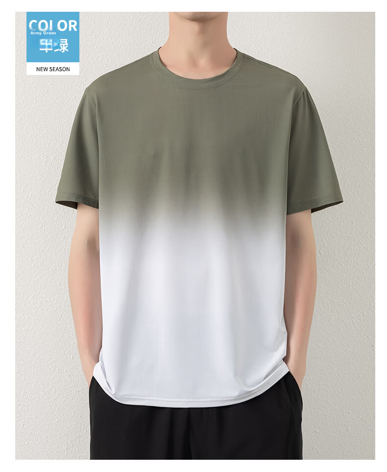 ROMON Men's Short Sleeve T-Shirt Summer Gradient Quick-Dry Breathable Cool Ice Silk Top Light Blue M 8210 21