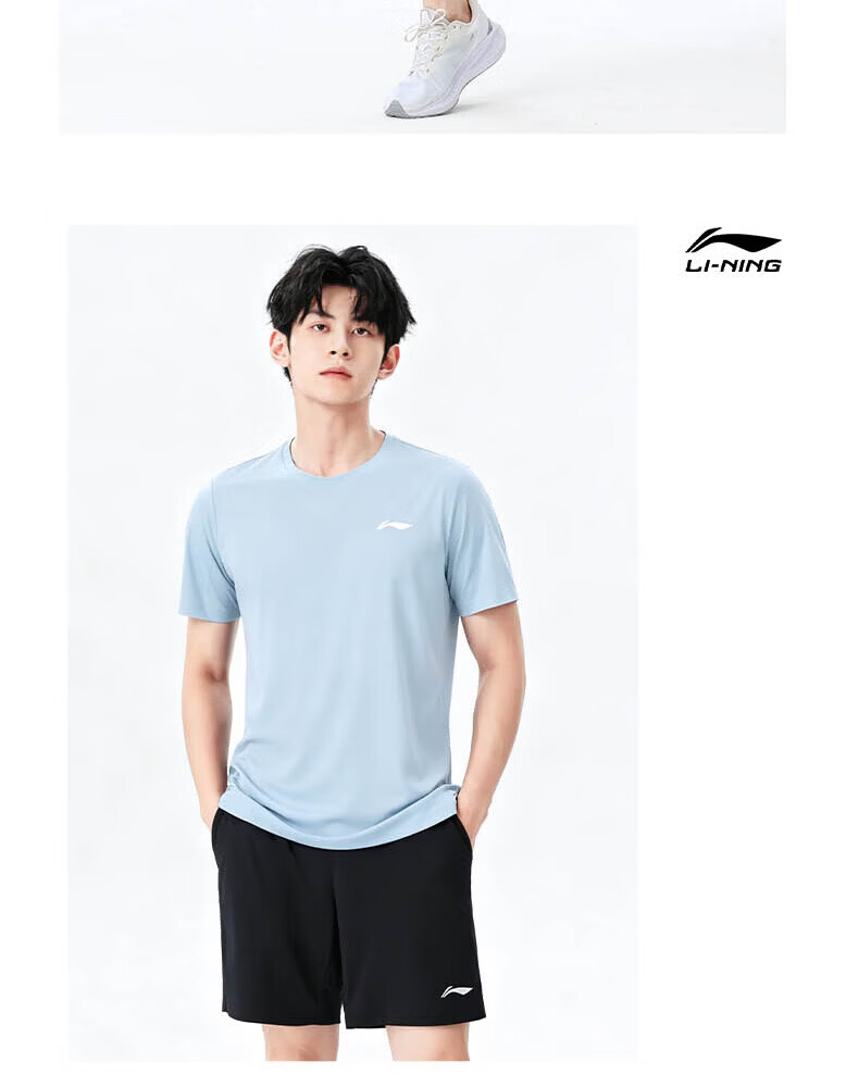 LI-NING Men's Sports Set 2026 Summer New Pure Cotton Breathable Short Sleeve and Shorts Running Fitness Outfit 23