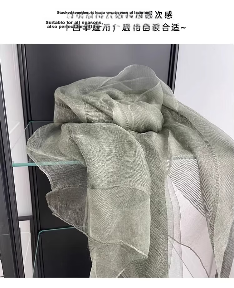 Lagur Lightweight Thin Double-Layer Silk Blend Beige Scarf Shawl for Women Spring Autumn Fashion Shawl Blue 4
