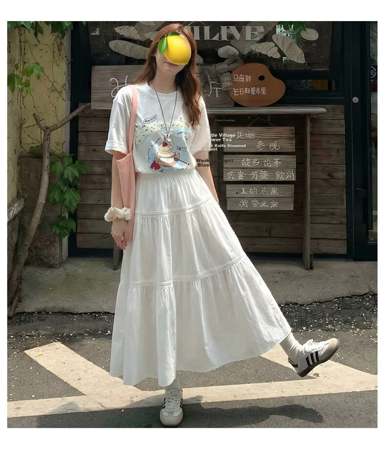 Langsha White Women's Summer A-Line Puff Cake Skirt High Waist Slimming Soft Elegant Long Skirt 2026 New Model 9