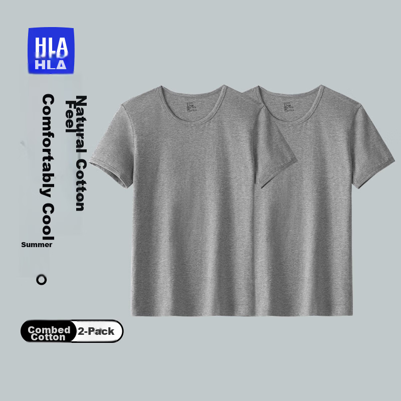 HLA Men's Short Sleeve T-Shirt, Round Neck, 95% Cotton, Stretch, Breathable, Comfortable, Lightweight Basic Undershirt, 2-Pack