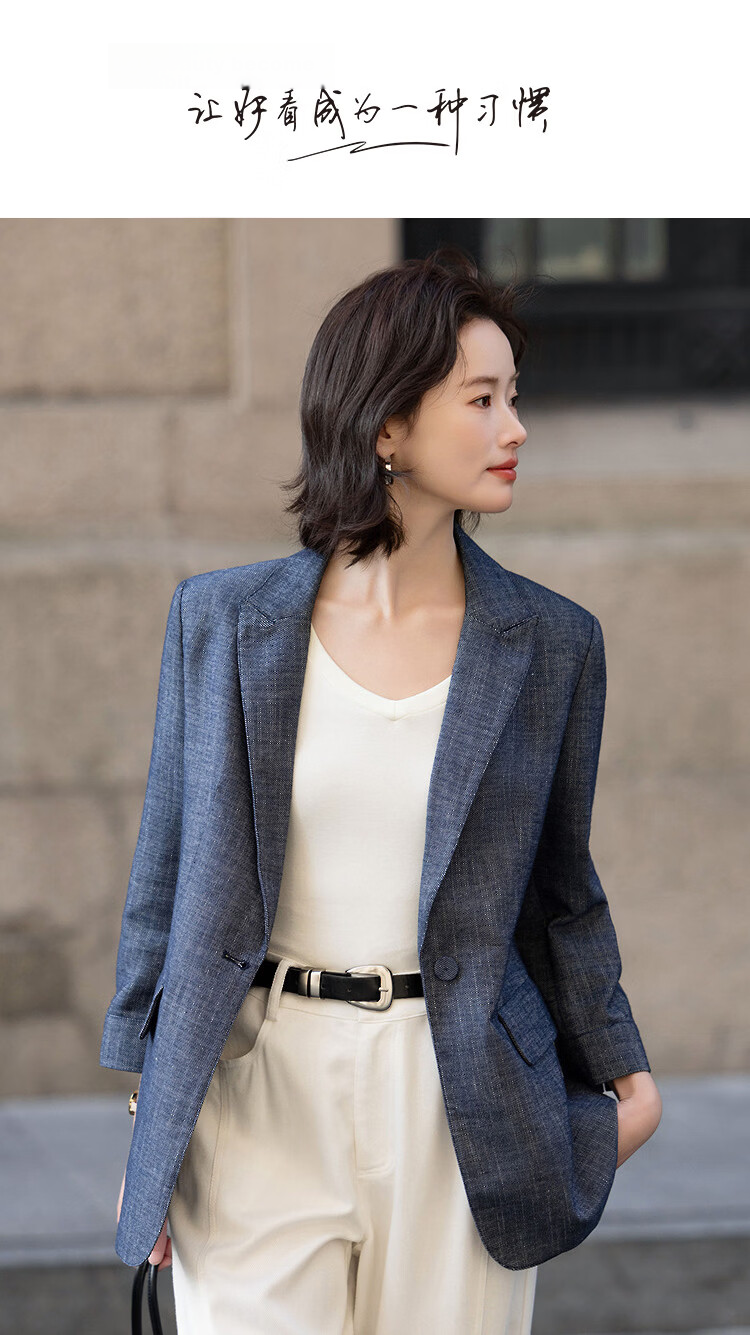 Demana [with Cloud Oxygen Cotton] Spring Business Notch Lapel Single Button Flap Pocket Three-Quarter Sleeve Waist-Cinched Women's Blazer Jacket 1