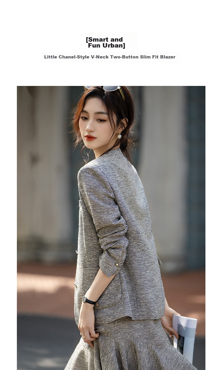 Demana [Smart Urban] Autumn Chic V-Neck Two-Button Patch Pocket Slim Fit Blazer for Women High-End Style 5