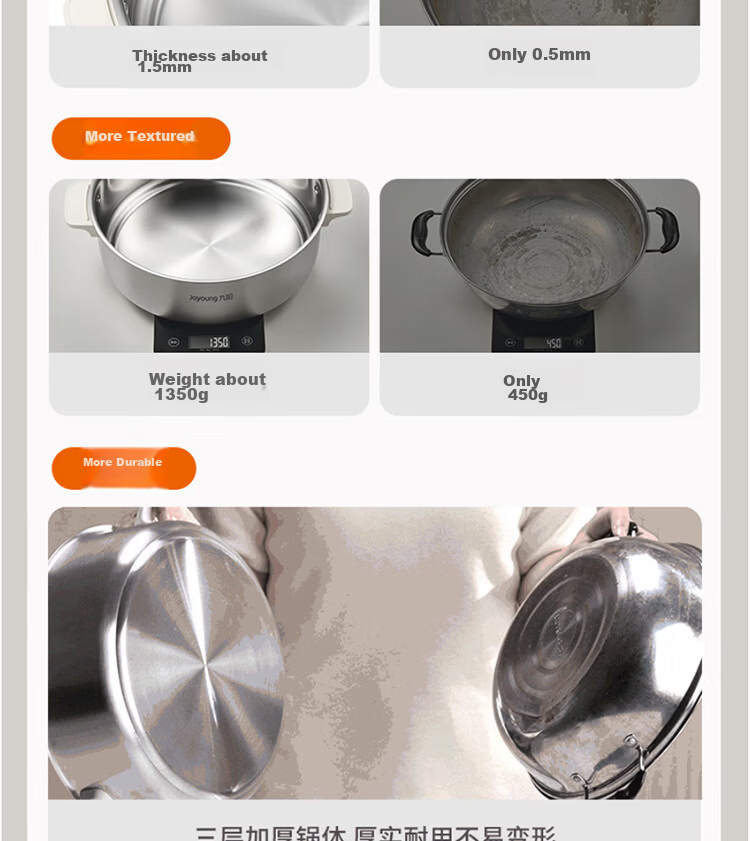 Joyoung 6L Multifunctional Electric Hot Pot 2200W High Power Non-Stick Detachable Stainless Steel Steamer HG60-GN64 6