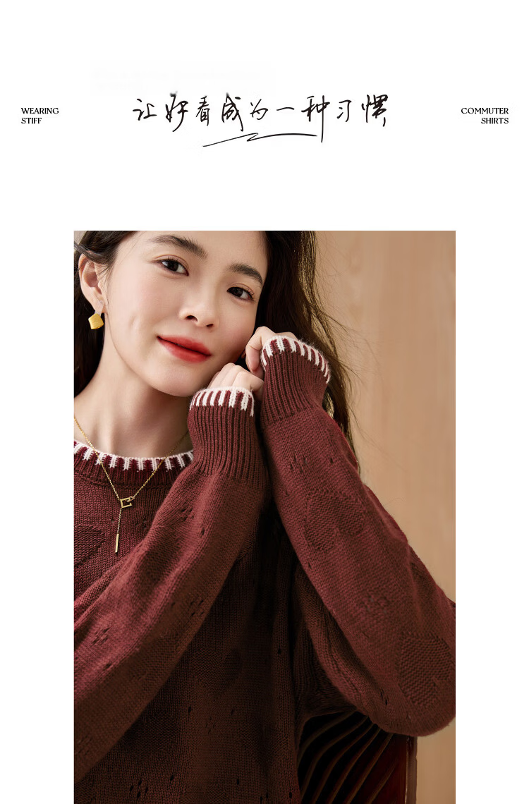 Demana Wool Blend Version Winter Shell Stitch Heart Jacquard Drop Shoulder Knit Sweater for Women 10