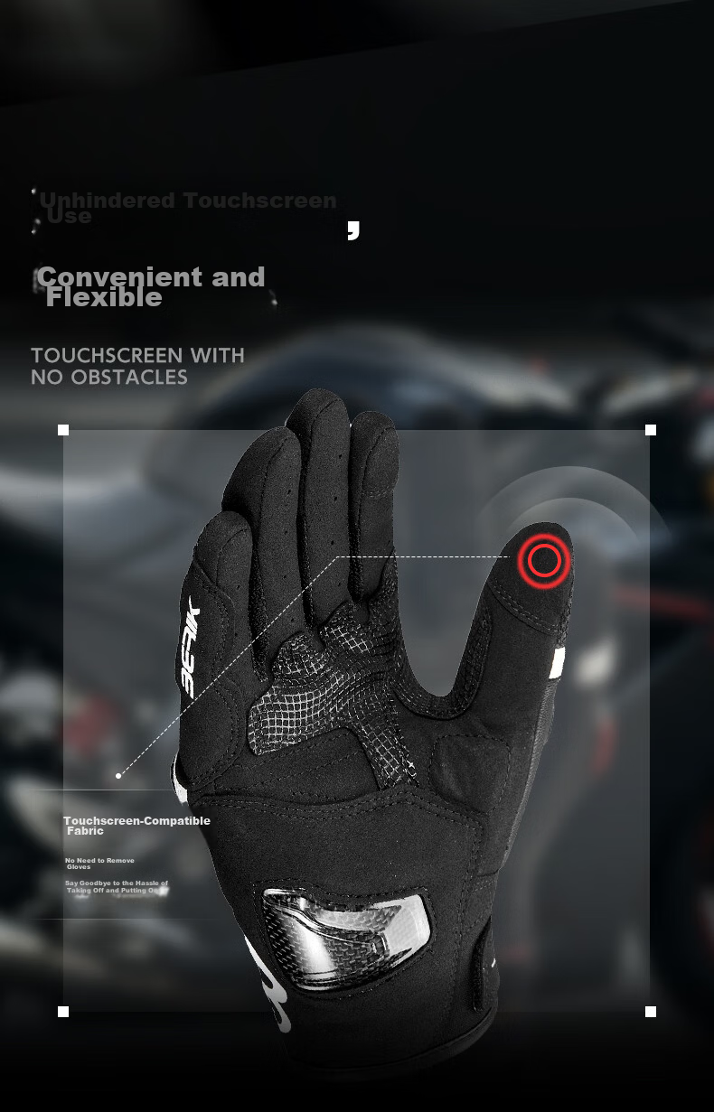 BERIK Big Eye Motorcycle Riding Gloves Summer Breathable Genuine Leather Carbon Fiber Touchscreen Shamo Black White L 5