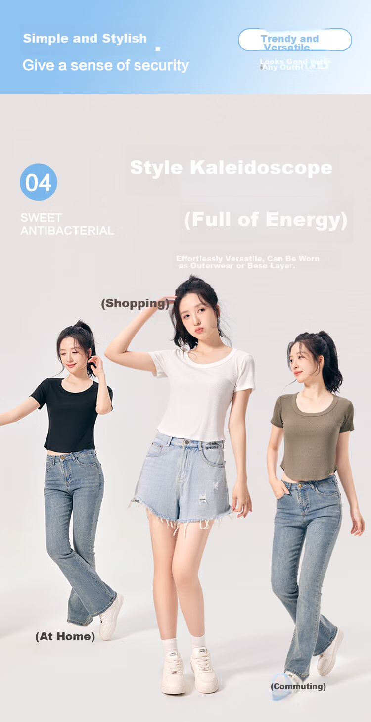 Hodo 10A Antibacterial Modal Short Sleeve T-Shirt for Women, Round Neck, Versatile Waist-Slimming Short Fit Base Tee 5