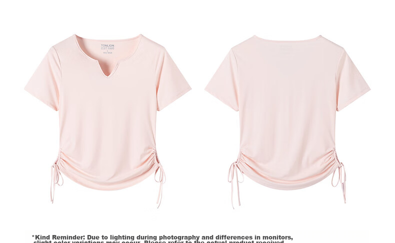 TonLion 2026 New Summer Women's Short Sleeve V-Neck Sports Style Sun Protection T-Shirt with Drawstring Waist Design White 4