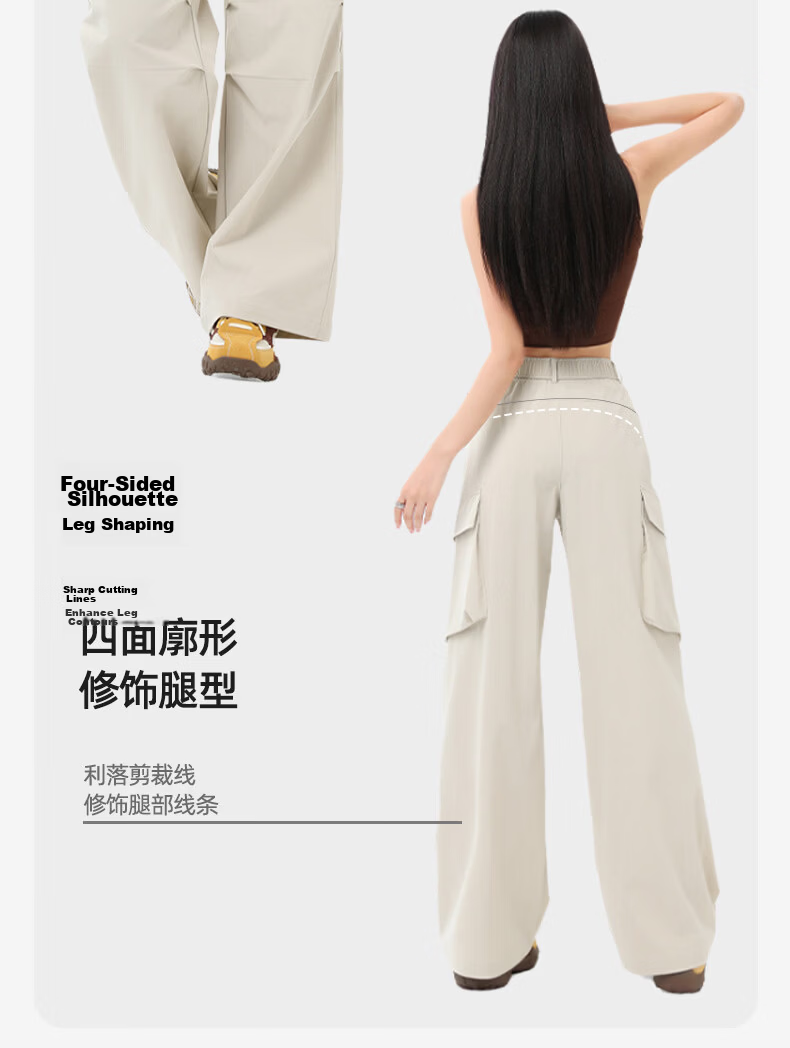 Xueqiman Women's Work Pants 2026 Summer New High-Waist Paratrooper Pants Windproof Waterproof Outdoor Hiking Sports Shell Pants 5