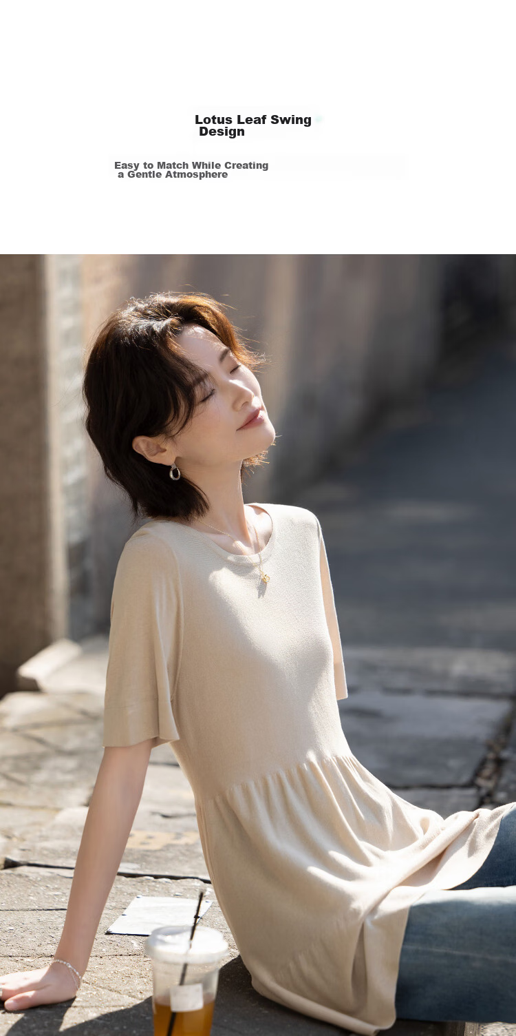 Demana Shiny Daily Summer Fashion Shiny Yarn Round Neck Ruffle Hem Loose Slimming Knit Sweater for Women High-End Feel 7