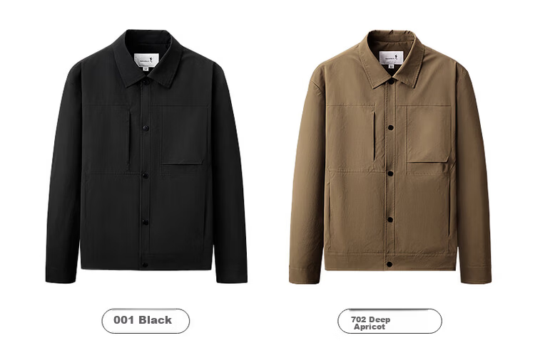 DANCING WOLVES [Three-Proof Technology] Turn-Down Collar Workwear Executive Jacket Men Windproof Coat Versatile Outerwear 001 Black XL 7
