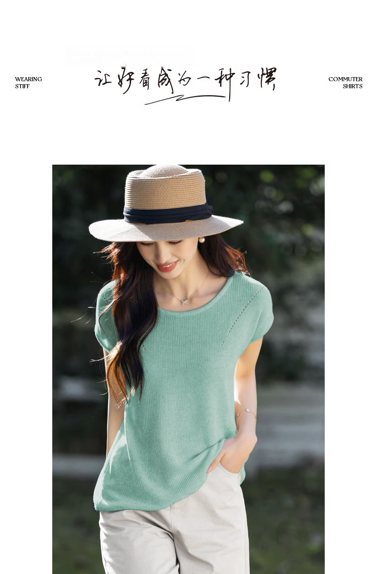 Demana [With Linen Lyocell] Summer Minimalist Round Neck Raglan Short Sleeve Buttoned Slim Knit Top for Women Premium Feel 23