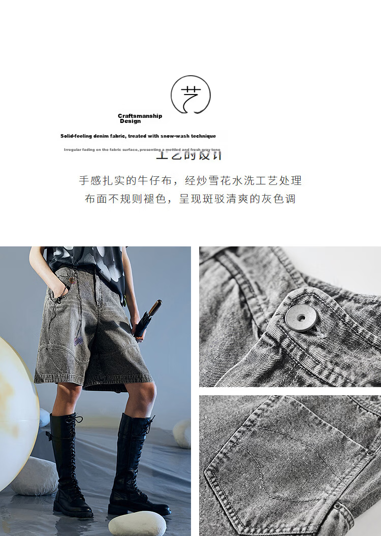 Rizhuo Galaxy Gray Washed Vintage Loose Fit Denim Shorts Women 2025 Summer New 4
