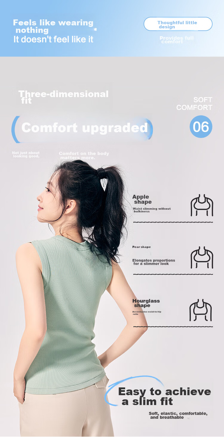 Hodo 10A Antibacterial Smooth Modal Vertical Stripe Slim Fit Versatile Round Neck Sleeveless Women's Base Layer Top 7